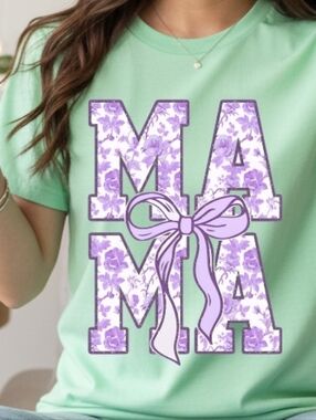 Gildan Mint Green Short Sleeve Tee with Lavender Floral MAMA Graphic